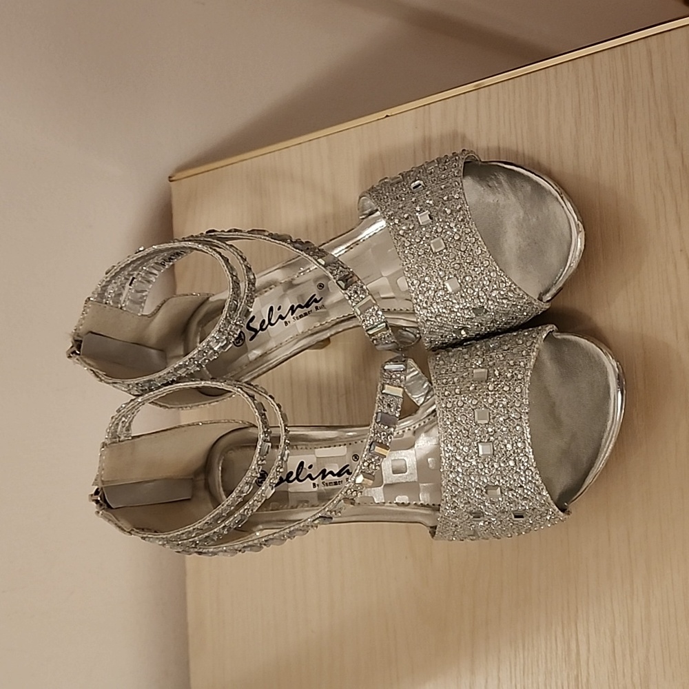 Silver Rhinstoned Strappy Heels